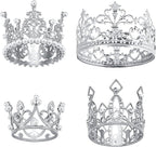 Ferraycle 4 Pieces Silver Crown Cake Topper Birthday Mini Flower Bouquet Crown Cupcake Toppers Crystal Pearl Tiara Wedding Cake Top Hair Ornament for Doll Flower Arrangements Wedding