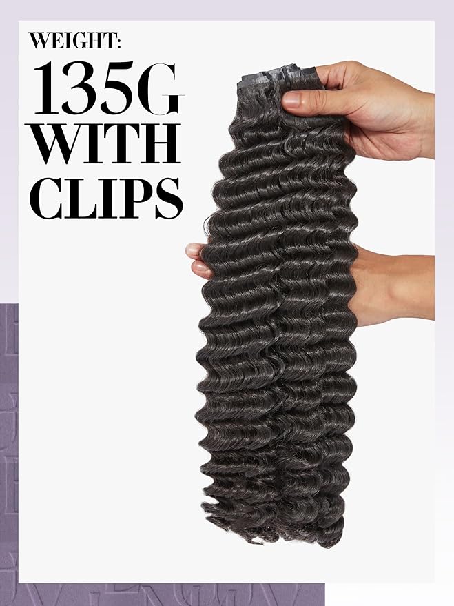 LUVME Clip in Hair Extensions Real Human Hair, Natural Black 135g 9pcs 18 Inch, Human Hair in Extensions for Women Clip ons Thick Loose Deep Wavy Extensions