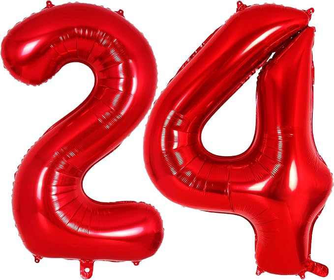 Red Number 24 Balloons, 40 Inch Big Large Foil Number Balloons, Jumbo Giant by AIQINHU