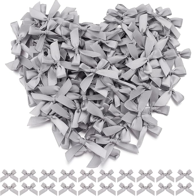 Grey Mini Bows 1.57" 100PCS Small Satin Ribbon Bows by Loomeshribbonforcrafts%EF%BC%81
