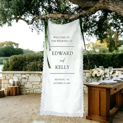 Custom Wedding Welcome Sign Fabric Linen Banner - Image 2
