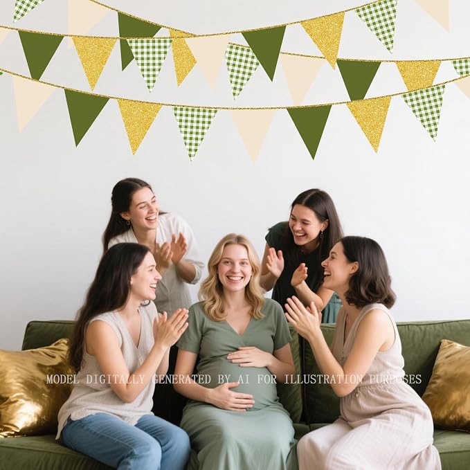 Sage Green Gold Buffalo Plaid Pennant Banner Flag Olive Green Gold Hanging - Image 9