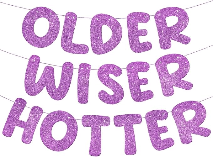 Fulmoon Set of 3 Pre Strung Older Wiser Hotter Glitter Banner Funny Birthday by Fulmoon