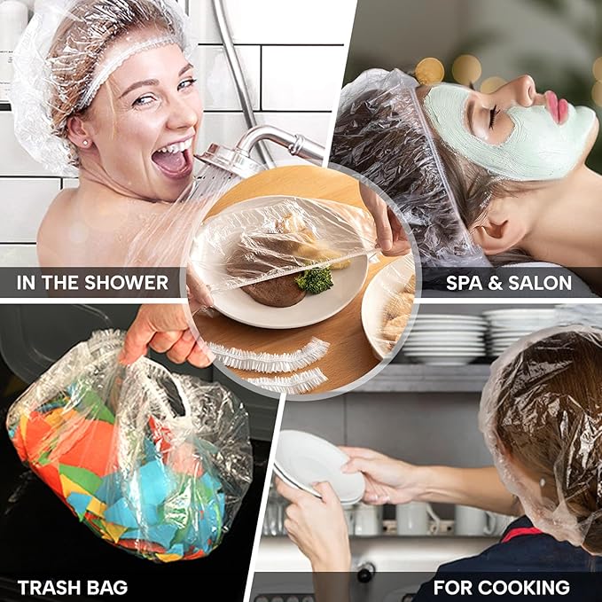 Years calm 100PS Disposable Shower Caps, Plastic Clear Shower Caps, lengthening and thickening Hair Caps for Hair dyeing assistance, Hotel and Hair Salon, Home Use, Portable Travel (Size 20.5"/52cm）
