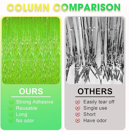 Voircoloria Green Iridescent Fringe Backdrop Curtains, 2 Pack | Tinsel Streamers - Image 5