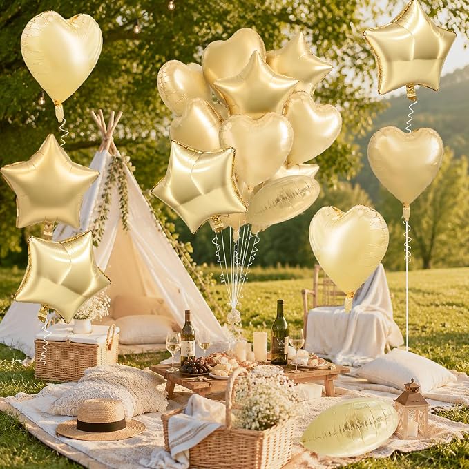 TONIFUL 18 Inch Lingt Gold Star and Heart Foil Balloons - Image 5