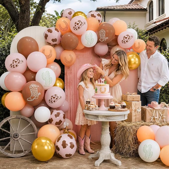 Cowgirl Balloons, Dusty Pink Brown Cow Print Latex Balloons - Image 6