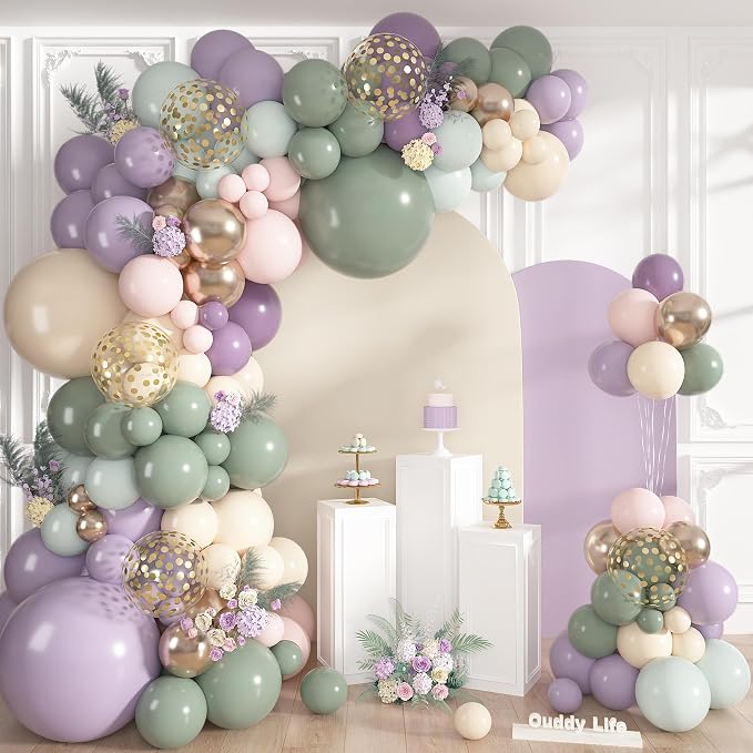 152Pcs Dusty Green Purple Pink Balloons Garland Arch Kit | Different Sizes 18 by OUDDYLIFE