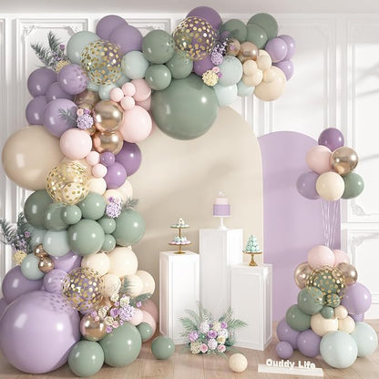152Pcs Dusty Green Purple Pink Balloons Garland Arch Kit | Different Sizes 18 by OUDDYLIFE