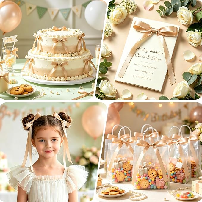 NEBURORA 50 Pcs Champagne Bows for Cake Decoration Party Ribbon Bowknots | - Image 5