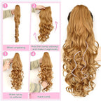 ALXNAN Ponytail Extension,24 Inch Claw Clip in Long Curly Wavy Light Orange Blonde Ponytail Hair Extension Jaw Clip on Pony Tails Hairpiece for Women