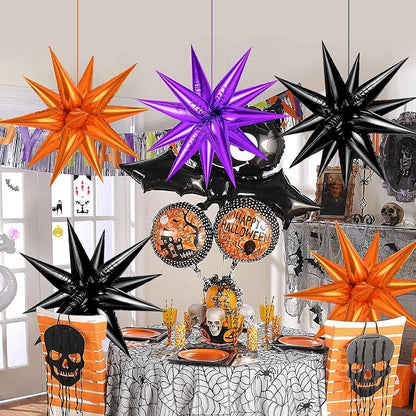 Purple and Black Orange Star Balloons, Metallic Cone Mylar Spike Balloons - Image 7