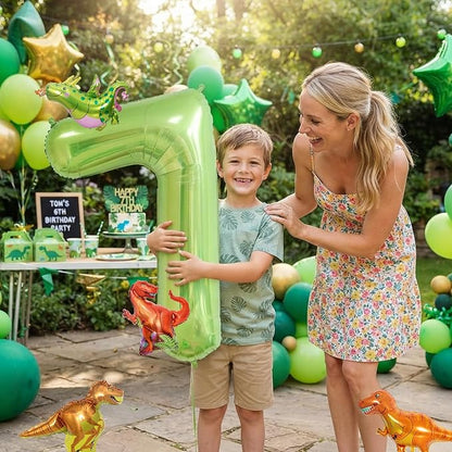 Dinosaur 7th Birthday Decorations 40 Inch Giant Green Number 7 Foil Balloon | - Image 5