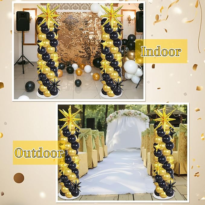 Soulchen 110 Pcs Black Gold Explosion Balloons Column Stand Kit Adjustable - Image 8