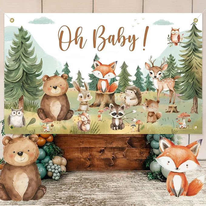 Woodland Baby Shower Decorations Backdrop Banner | Large Size 3Ft x 5Ft by WelcometoCaisehabu