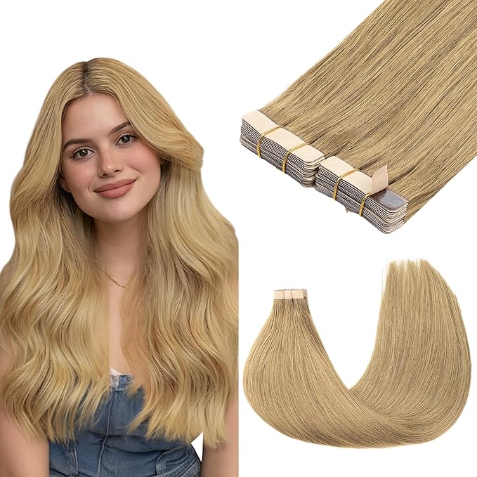 GOO GOO Tape in Hair Extensions Human Hair, 7 Bronde, 10inch 60g 40pcs, Skin Weft Seamless Invisible, Silky Straight with Thick Ends, Remy Human Hair