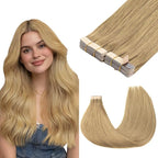 GOO GOO Tape in Hair Extensions Human Hair, 7 Bronde, 24inch 100g 40pcs, Skin Weft Seamless Invisible, Silky Straight with Thick Ends, Remy Human Hair