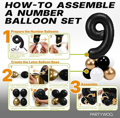 PartyWoo Number Balloons 40 Inch Black Number 9 Kit 25pcs - Image 7