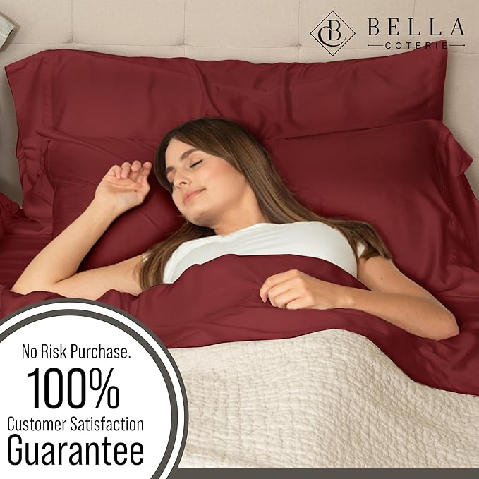 Bella Coterie | Luxury King Size Pillowcase Set | 100% Organically Grown Bamboo Viscose | Ultra Soft | Cooling | 2 Pcs [Merlot]