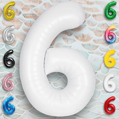 White Number Balloon 6 Mylar Foil Balloons 32 inch - Image 6