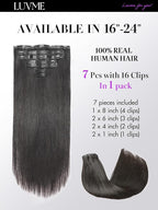 LUVME Straight Seamless 110g 7Pcs Clip in Hair Extensions Full Max with 18inch Remy Human Hair Extensions, Natural Black 100% Real Soft Human Hair