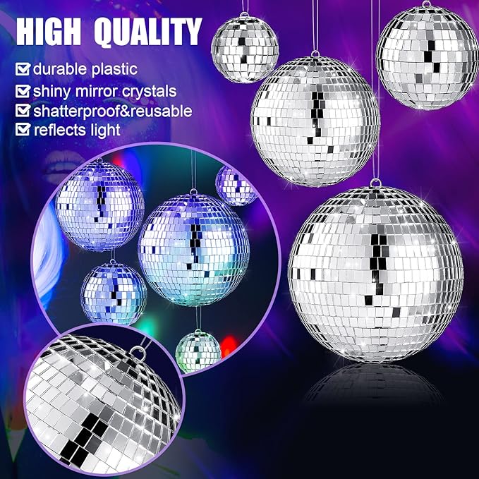 MTLEE 20 Pcs Disco Balls Decoration Mirror Disco Ball Assorted Silver Mini - Image 3