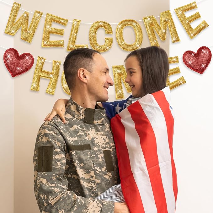 Tegeme Felt Welcome Home Banner, Pre-strung Glitter Welcome Garland Reusable - Image 5