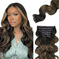 Lashey Seamless Clip in Hair Extensions Human Hair Natural Black Mixed Chestnut Brown 110g 7pcs 18 Inch Body Wave Hair Extensions Clip ins with PU Weft Soft Invisi Edge