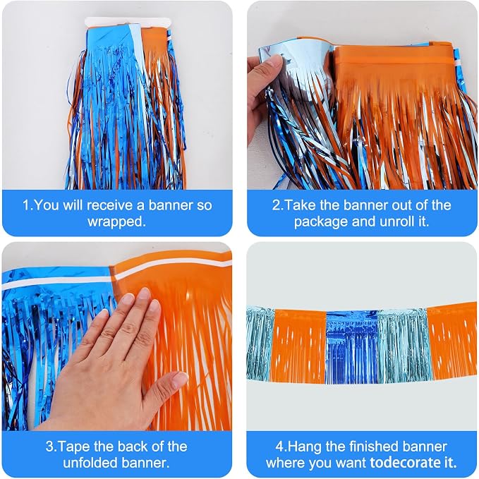 BEISHIDA Orange Blue Fringe Garland Banner 30ft Wall Tinsel Foil Streamers | - Image 3