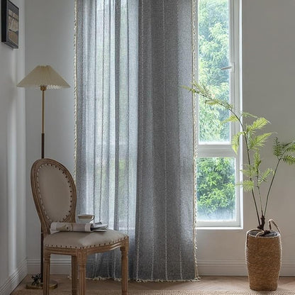 Sutuo Home Boho Curtains for Bedroom Living Room, Semi Blackout Linen Farmhouse - Image 3