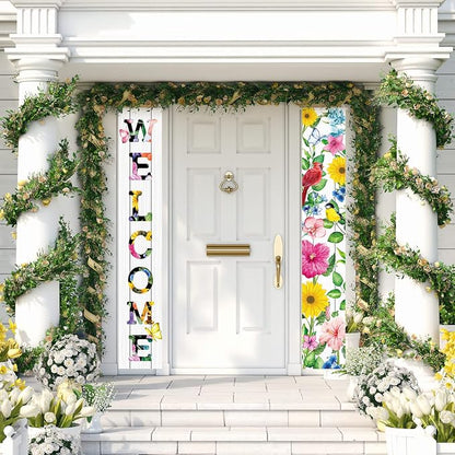 Frienda 2 Pcs Spring Welcome Floral Porch Banners 72"x12" Summer Flower Hanging - Image 6