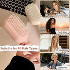 Retractable Cushion Massage Comb Brush, Pull Ring Cushion Massage Brush, Anti-Static Easy-Clean Massage Comb, Portable Travel, Smooth Clean Detangling Comb for All Hair Types(Pink)