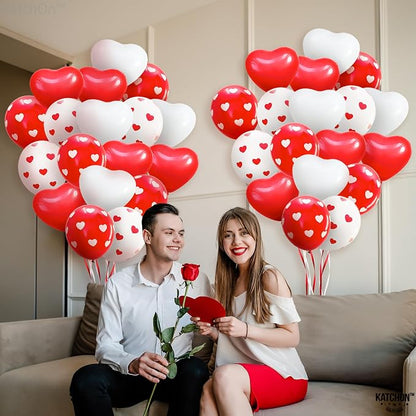 KatchOn Red and White Balloons 12 Inch, Heart Decorations, Romantic Decorations - Image 7
