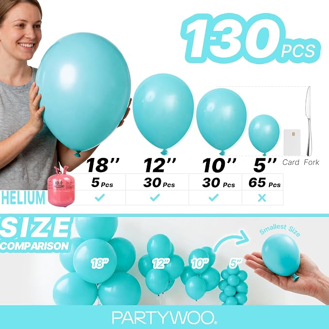 PartyWoo Teal Balloons 130pcs Turquoise Dark Teal Color Different Sizes | 18 12 - Image 6