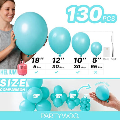 PartyWoo Teal Balloons 130pcs Turquoise Dark Teal Color Different Sizes | 18 12 - Image 6