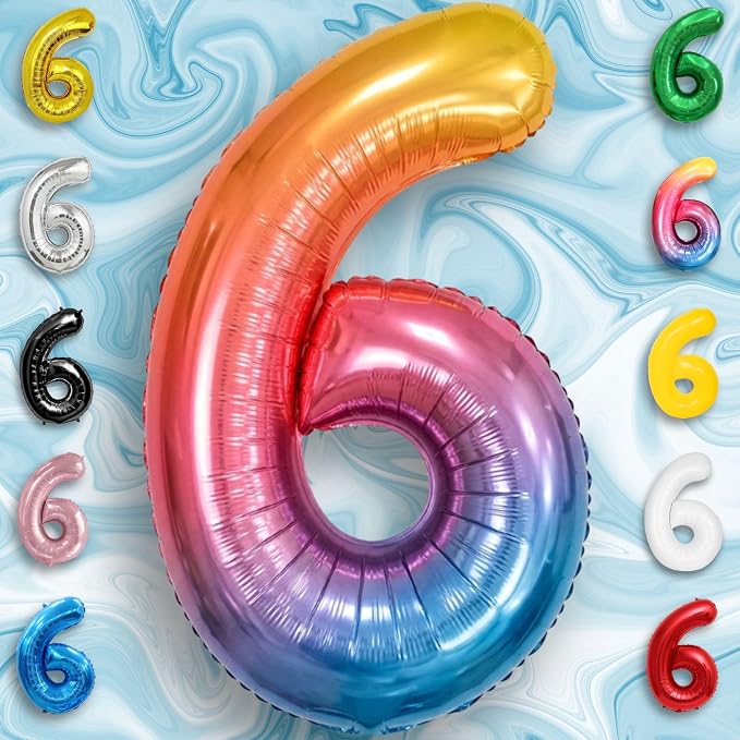 Rainbow Number Balloons 6 Mylar Foil 40 Inch - Image 3