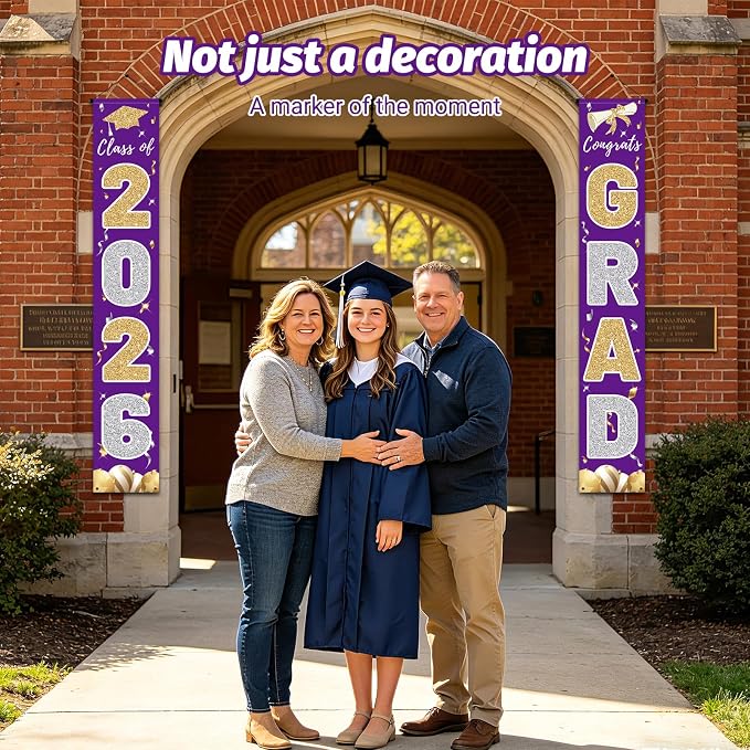 Graduation Decorations 2026, Class of 2026 Banner Congrats Grad | Purple Porch - Image 6