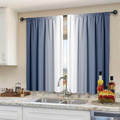 Blue and White Kitchen Curtains 2 Panels by XFLINGBAO
