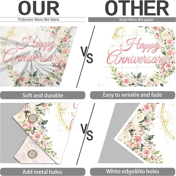 10x8 ft Floral Anniversary Backdrop Banner - Image 8