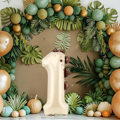 Dinosaur Number 1 Balloon, 30 Inch Beige Birthday Party Decorations - Image 2