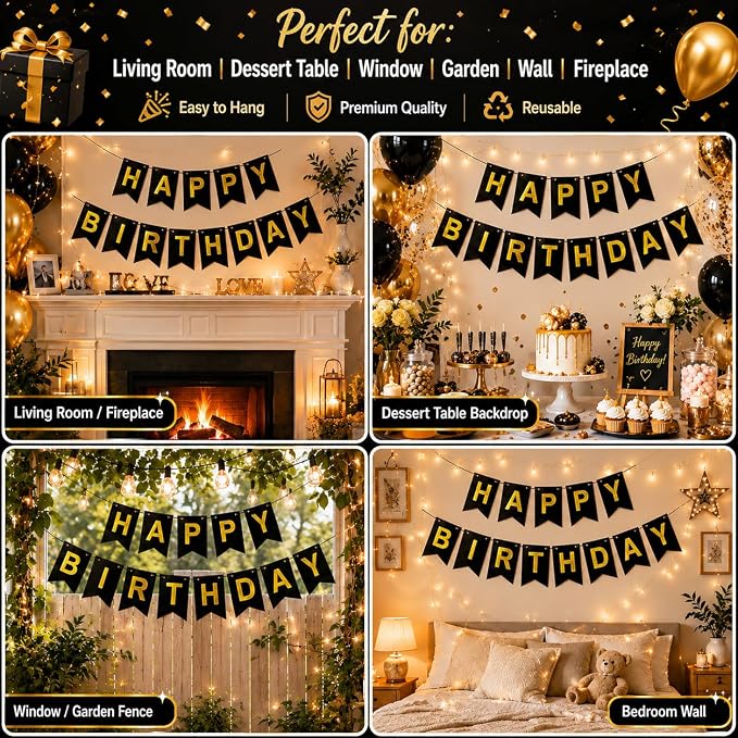 Black Happy Birthday Banner Sign - Image 7