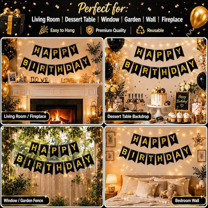 Black Happy Birthday Banner Sign - Image 7