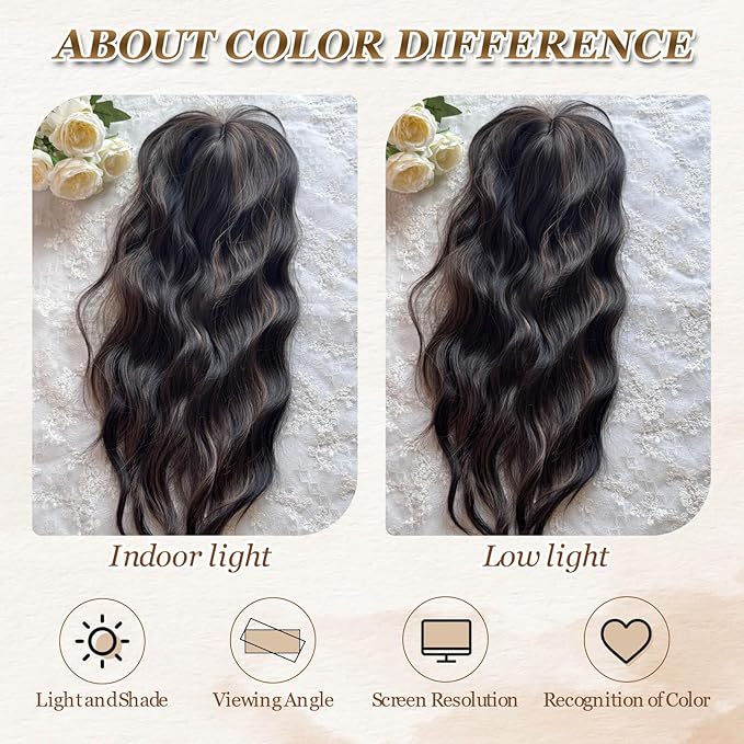 MORICHY Hair Toppers for Women Clip in Hair Topper with Bangs 20inch Chocolate Brown with Highlights Long Wavy Curly Synthetic HairPieces for Women