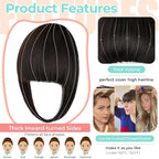 Clip in Bangs, Synthetic French Bangs Hair Clip, Fake Bangs Fringe with Temples Hairpieces for Women Natural Curved Hair Extensions for Daily Wear Dark Brown