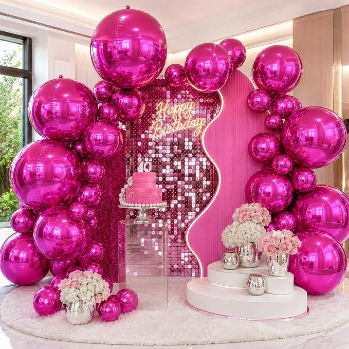 15 Pcs Hot Pink Round Foil Balloons, 22/15/10 Inch 4D Ball Balloons Hot Pink - Image 7