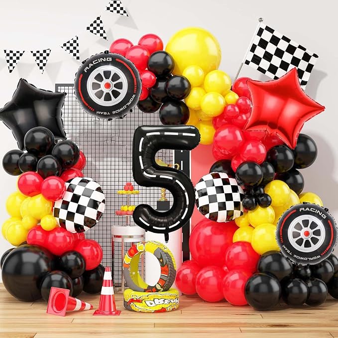 Race Car Balloons, 40 Inch Racetrack Number 5 Balloon, Big Number Balloons Black - Image 5