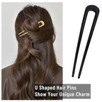 6Pcs Metal French Hair Pins for Women U Shape Sticks 3.9 Inch Vintage Fork for Hairstyle Accessories(Black/Gold)