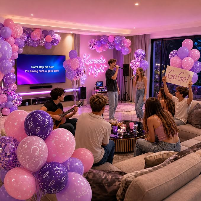 HILAVO Korean Pop Balloons, 12 Inch Metallic Pink Purple Pattern Balloons - Image 6