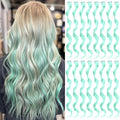 16 Pcs Mint Green Hair Extensions Curly Wavy Clip in Synthetic Hair Extensions,Colorful Party Highlights Hairpiece Streak for Girls Women Kids Cosplay Party Christmas Gift(Light Green)