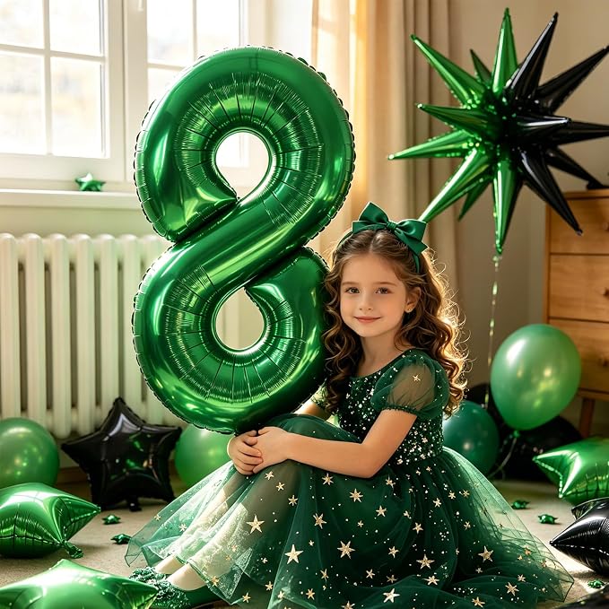TONIFUL 8th Birthday Balloons Kit 40 Inch Dark Green Large Number 8 Balloon | - Image 5